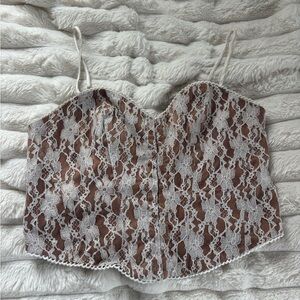 Brown and White Lace Women’s Top